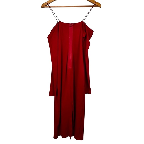 NWT Alice and Olivia Red Dorinda Off The Shoulder Deep Ruby Bodycon Midi Dress - Picture 7 of 10